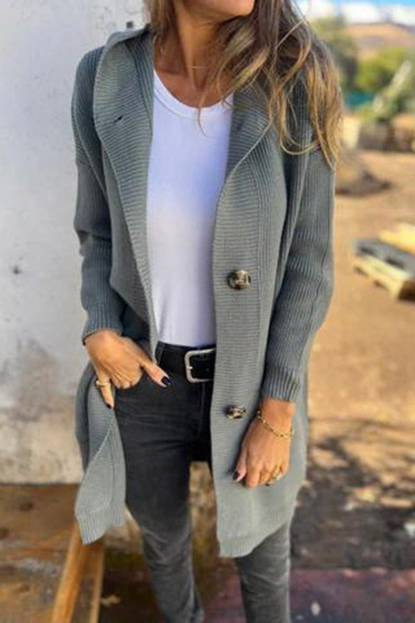 Lina - Cardigan en maille mi-long à capuche avec poches pour femme