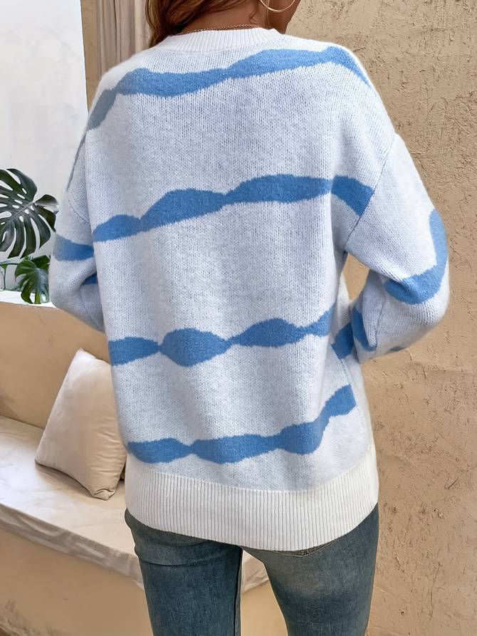 Amelia - Pull Rayé Blanc-Bleu Stylé et Confortable pour l'Automne pour Femmes