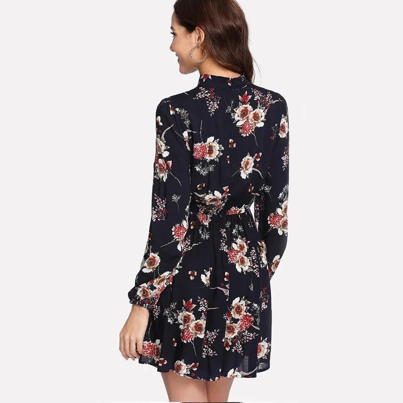 Yala - Élégantes robes florales multicolores à manches longues et taille haute
