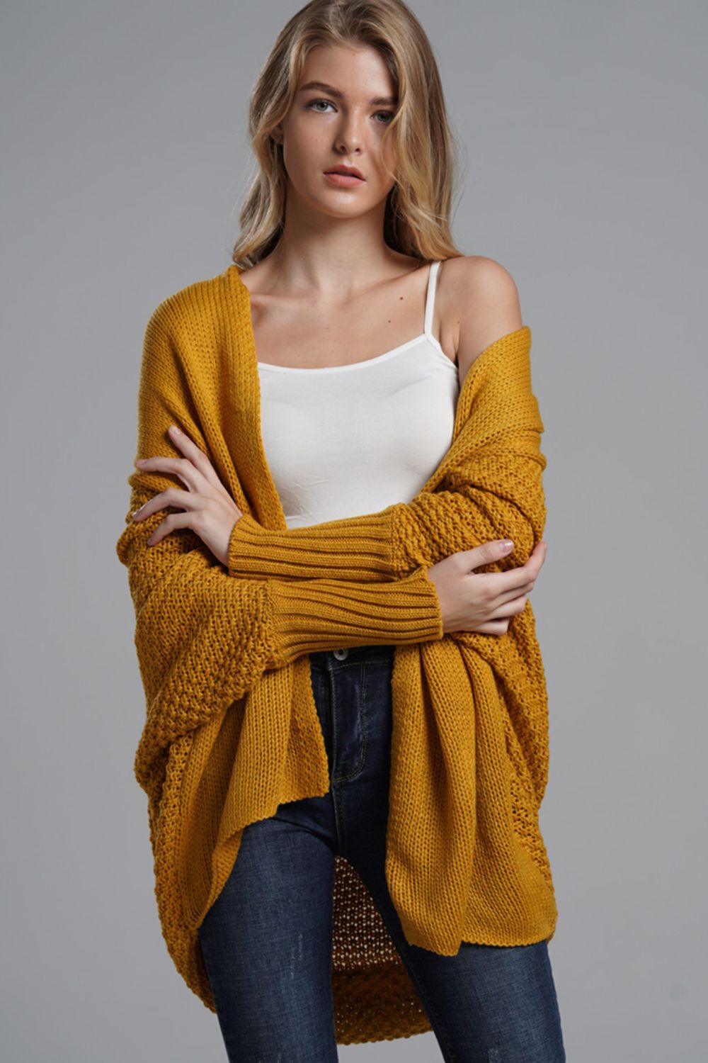 Liana - Long cardigan ouvert avec manches dolman pour femme