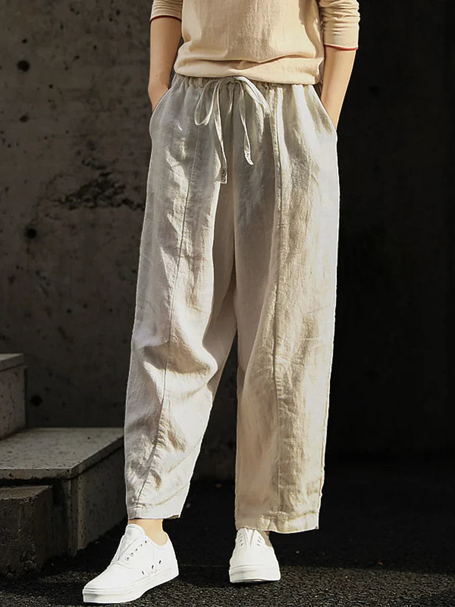 Ginette - Pantalon décontracté en pur coton pour femmes dans une couleur pure élégante