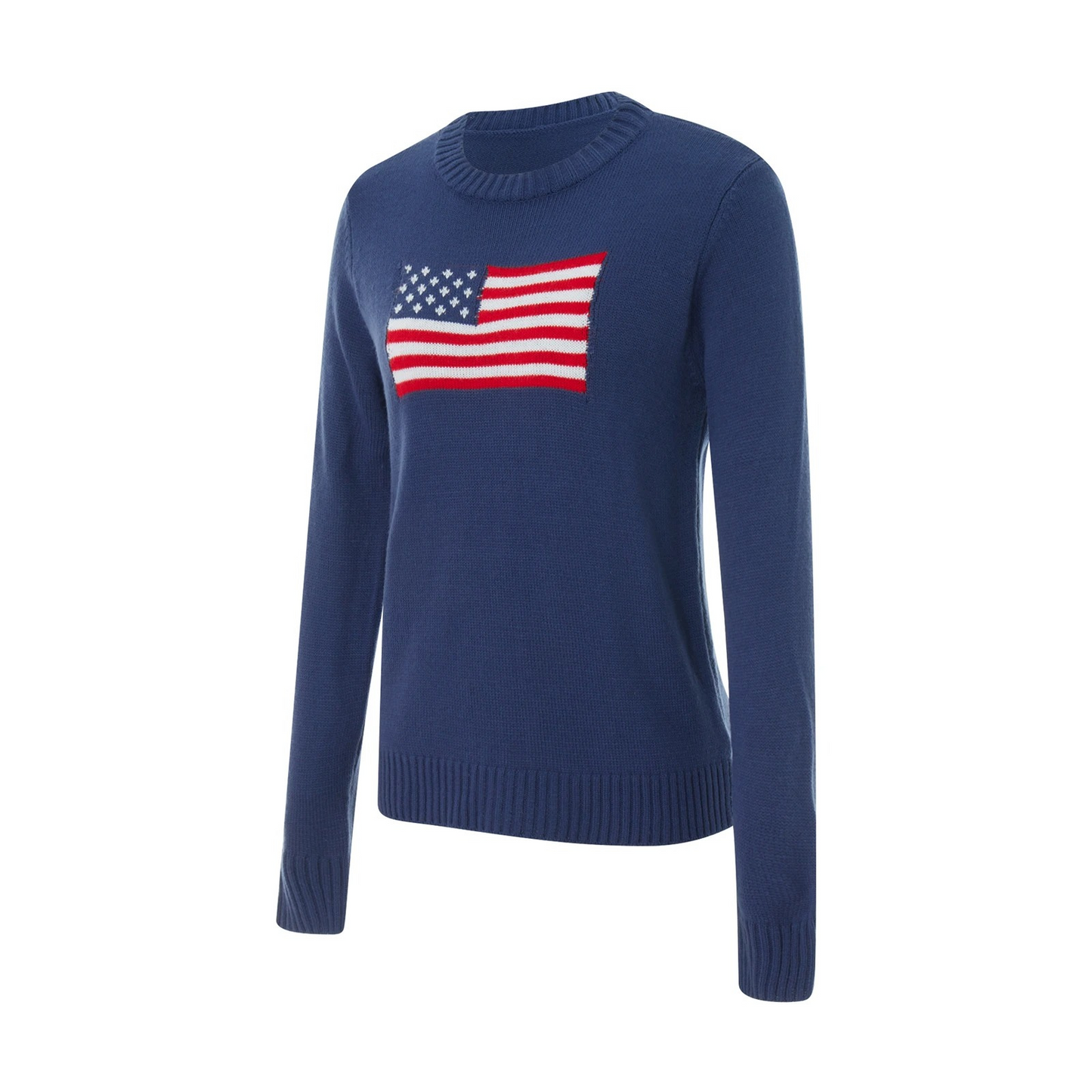 Ella - Pull Tricoté Bleu avec Drapeau Américain pour Femmes