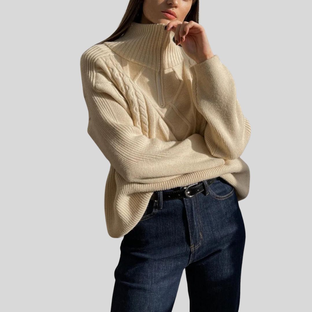 Hanna - Pull à col roulé avec torsades géométriques