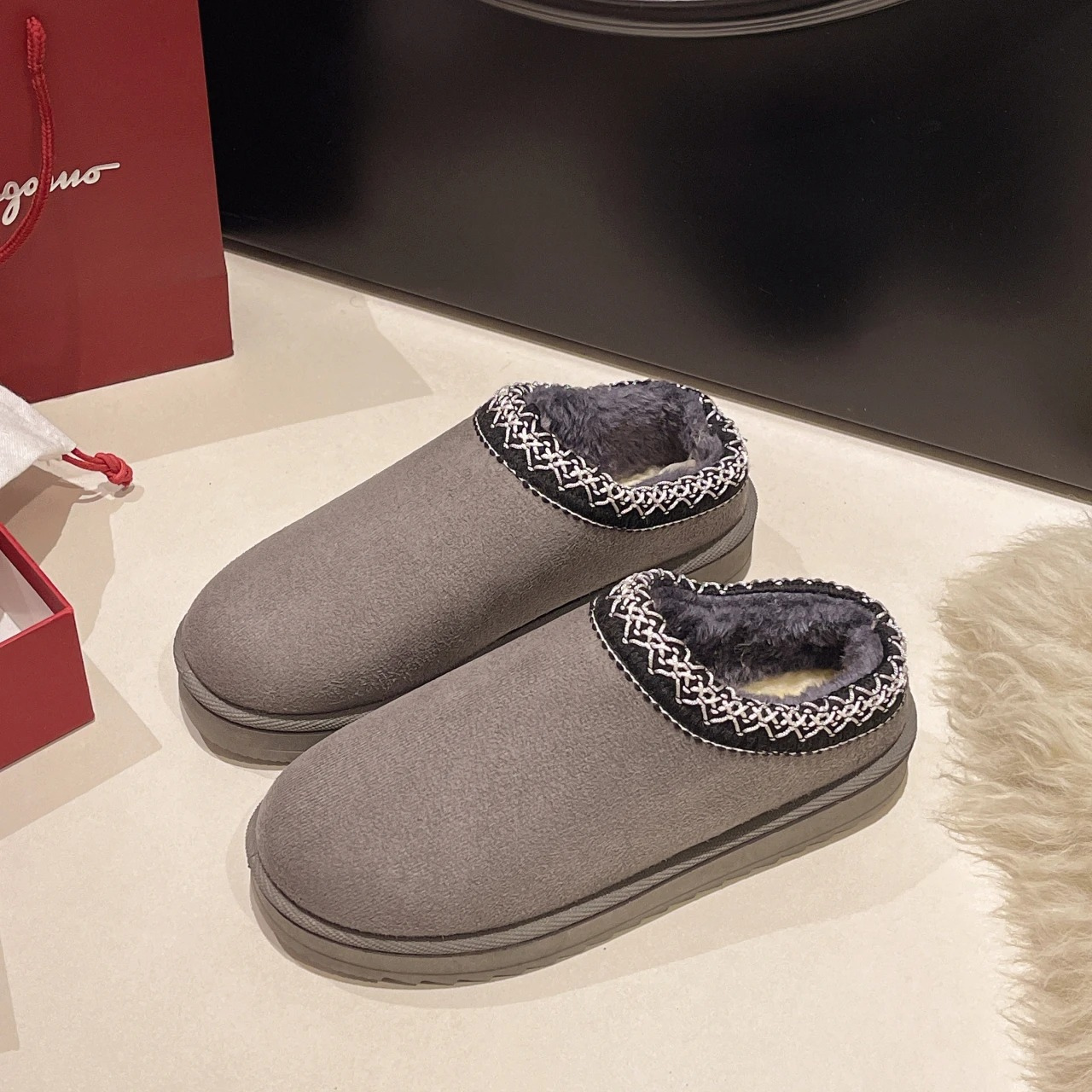 Élisa - MonAmi velours fourrure bottes plates doublées doux