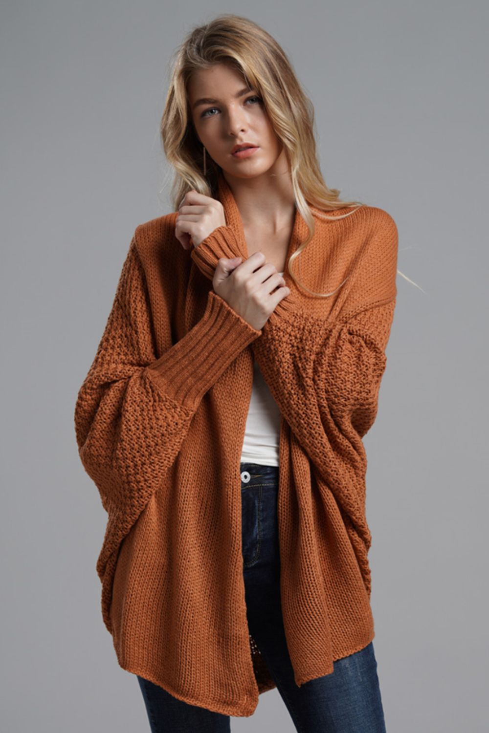Liana - Long cardigan ouvert avec manches dolman pour femme