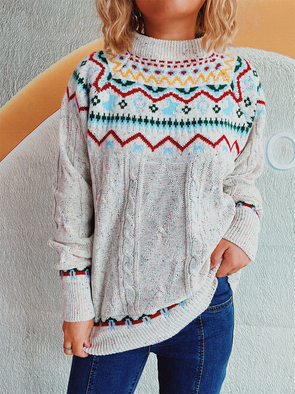 Diana - Pull en maille torsadée à col montant et manches longues pour femme