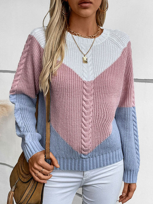 Mila - Pull à manches longues et col rond à blocs de couleurs pour femme