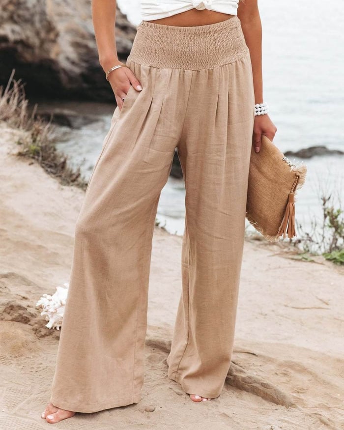 Jasmine - Pantalon décontracté à jambes larges en coton et lin