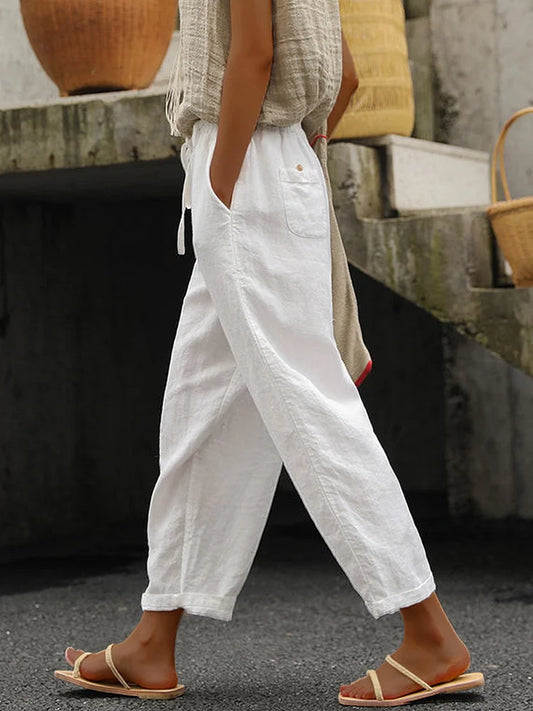 Ginette - Pantalon décontracté en pur coton pour femmes dans une couleur pure élégante