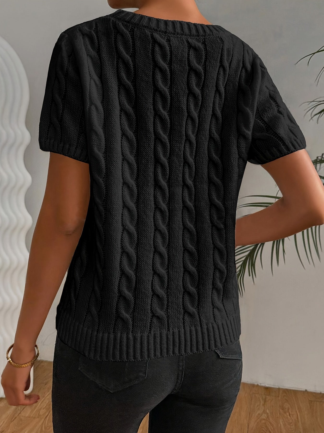 Greta - Haut Tricoté avec Motif Torsadé et Manches Courtes pour Femmes