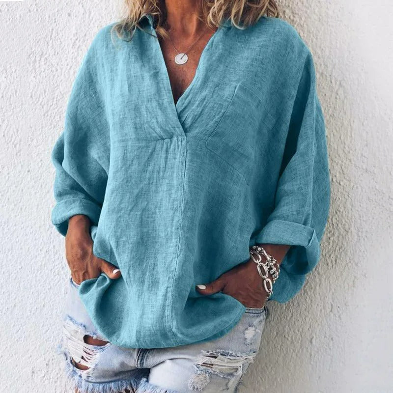 Sandra - Blouse Classique en Coton et Lin pour Femmes