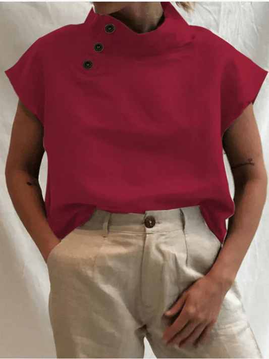 Karen - Col montant en coton mélangé 5XL T-shirt ample et simple