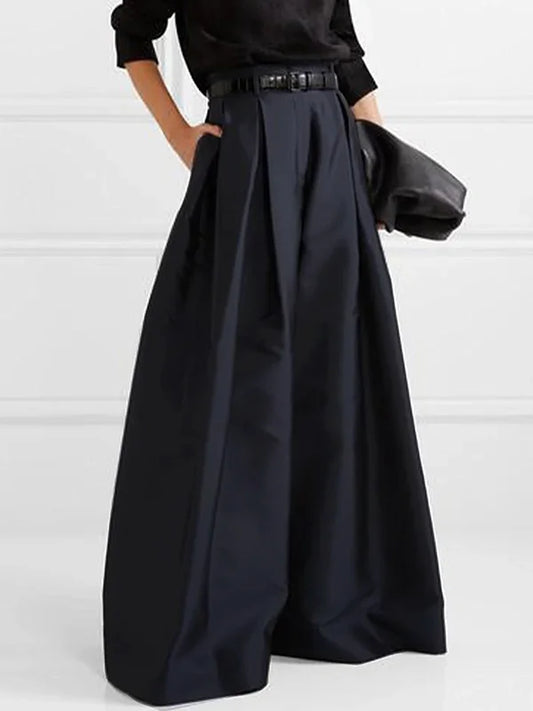 Pantalons Amples Taille Haute en Couleur Unie pour un Style Élégant