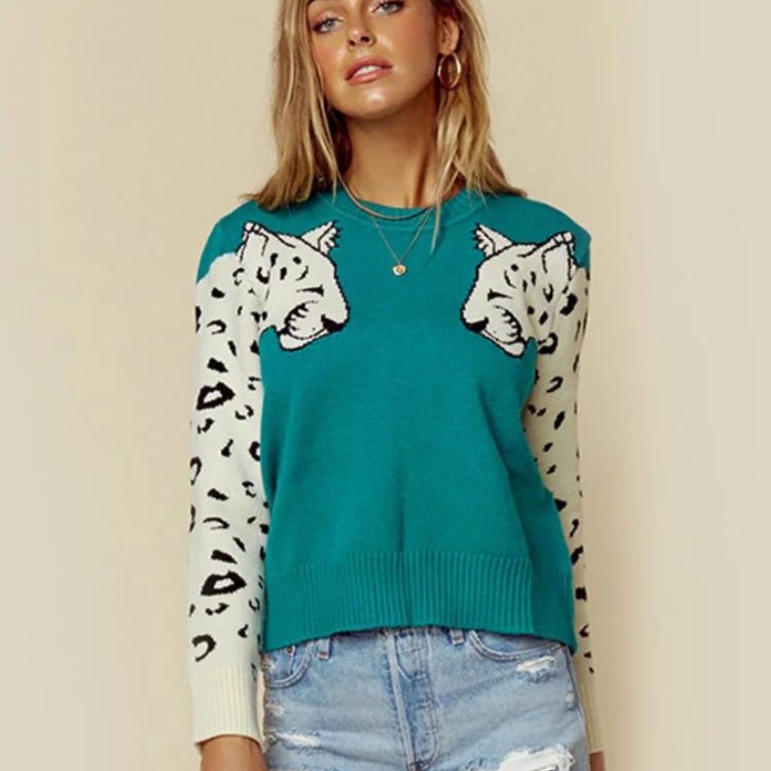Bianca - Pull avec motif léopard contrasté sur les manches