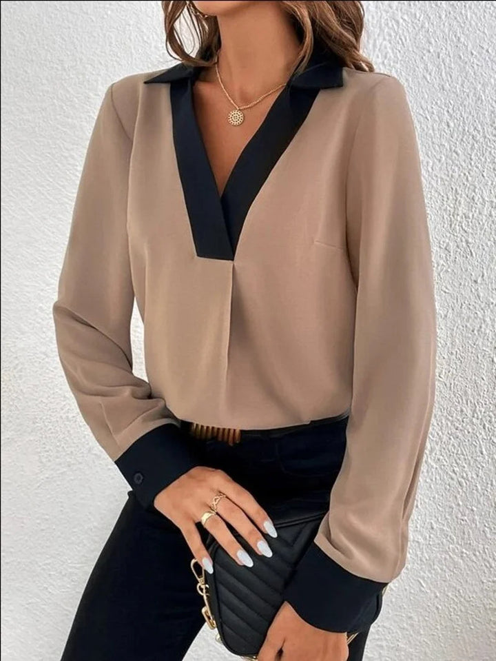 Klara - Blouse Élégante à Col V et Manches Longues pour Femmes