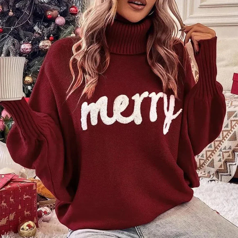 Emerie - Pull à Col Roulé Festif et Chaleureux pour Femmes