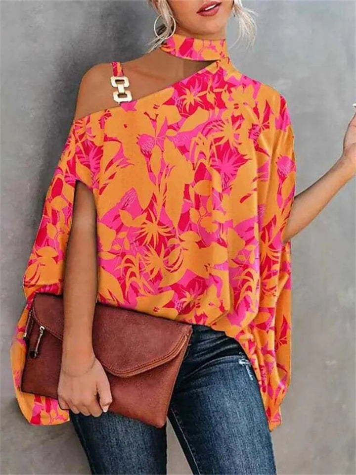 Estafania - T-shirt d'été à manches chauve-souris avec imprimé