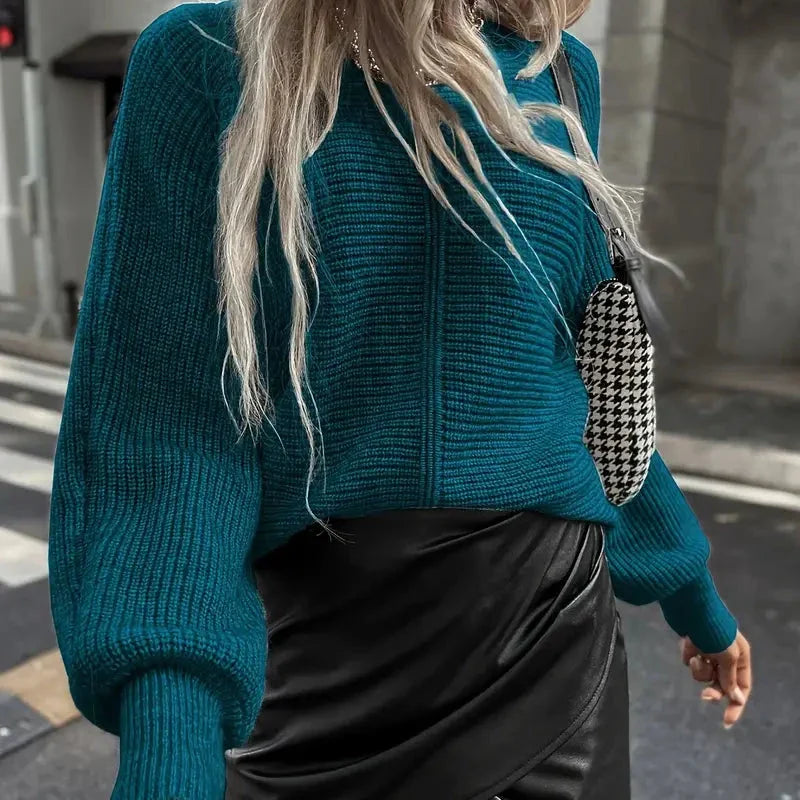 Elodie - Cyan foncé Pull Tricoté Douillet pour Femmes