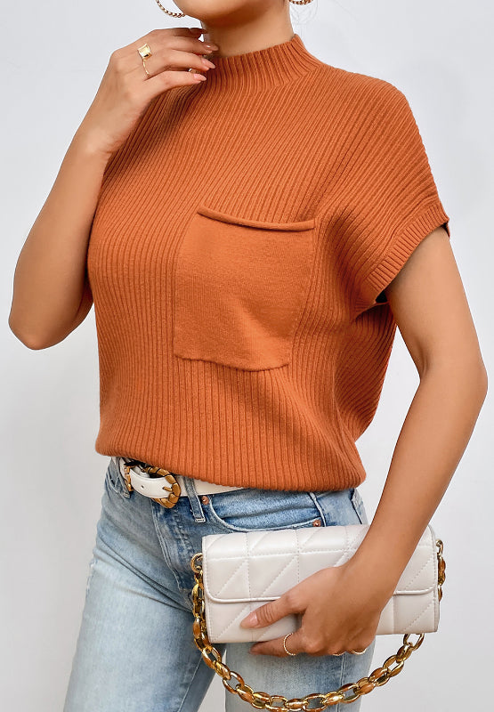 Mira - Gilet en maille avec col montant et poche poitrine pour femme