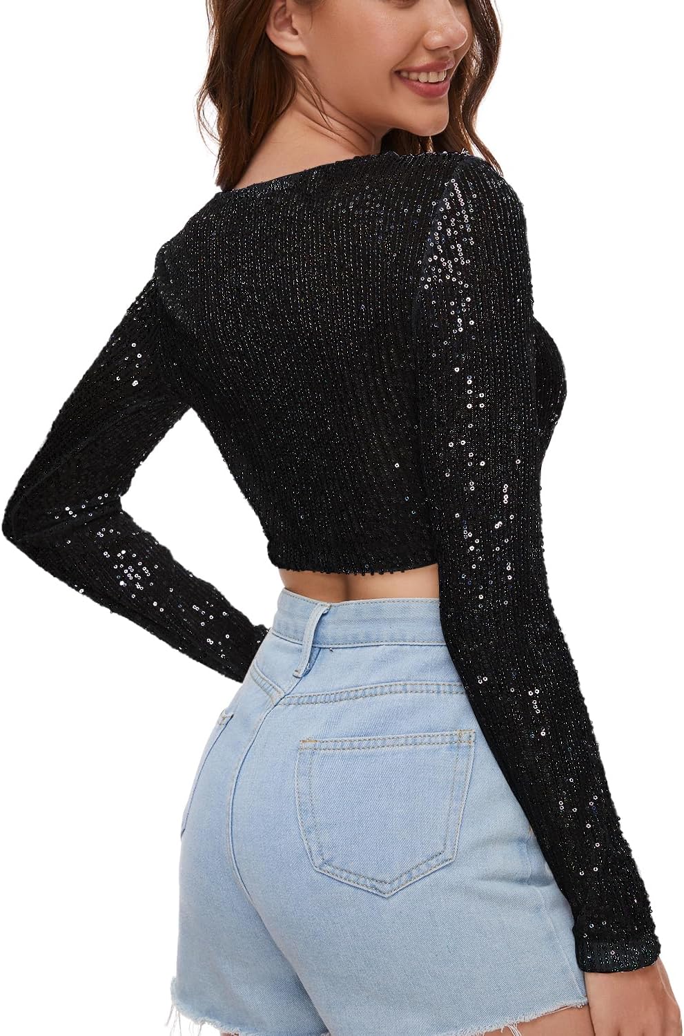 Lena - Noir Top Portefeuille à Paillettes pour Femme