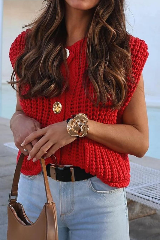 La Vie │ Gilet boutonné en tricot solide