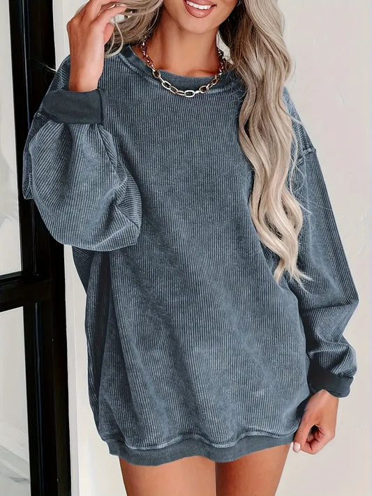Eva - Bleu-gris Pull en Velours Côtelé Tendance pour Femmes