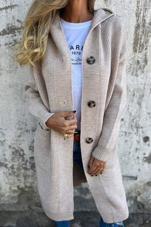 Lina - Cardigan en maille mi-long à capuche avec poches pour femme