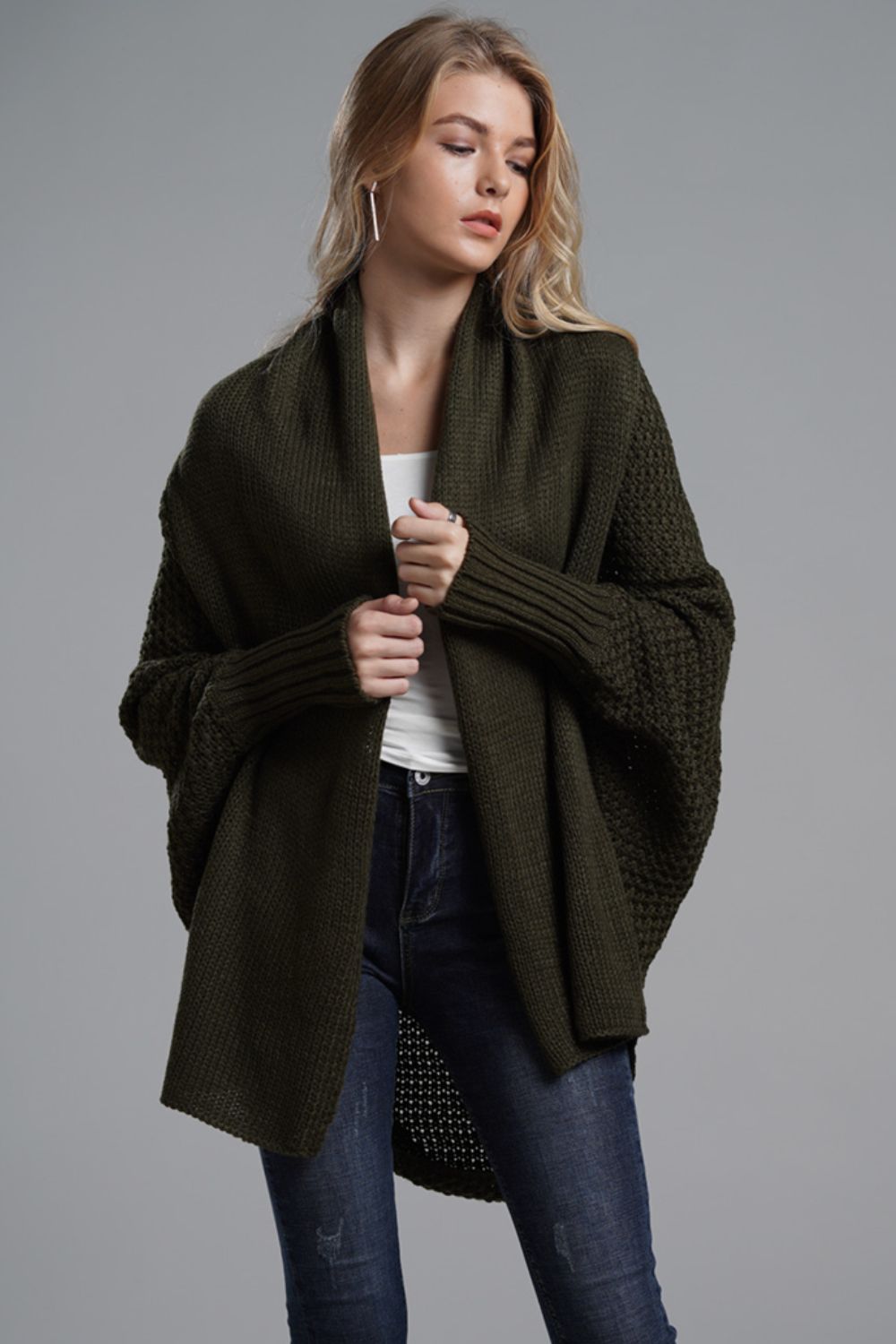 Liana - Long cardigan ouvert avec manches dolman pour femme