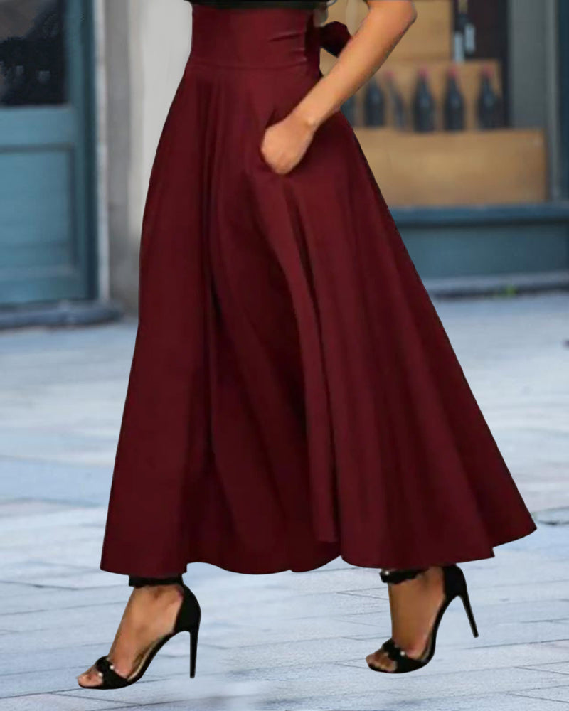 Elsie - Jupe décontractée pour femmes avec ceinture et nœud