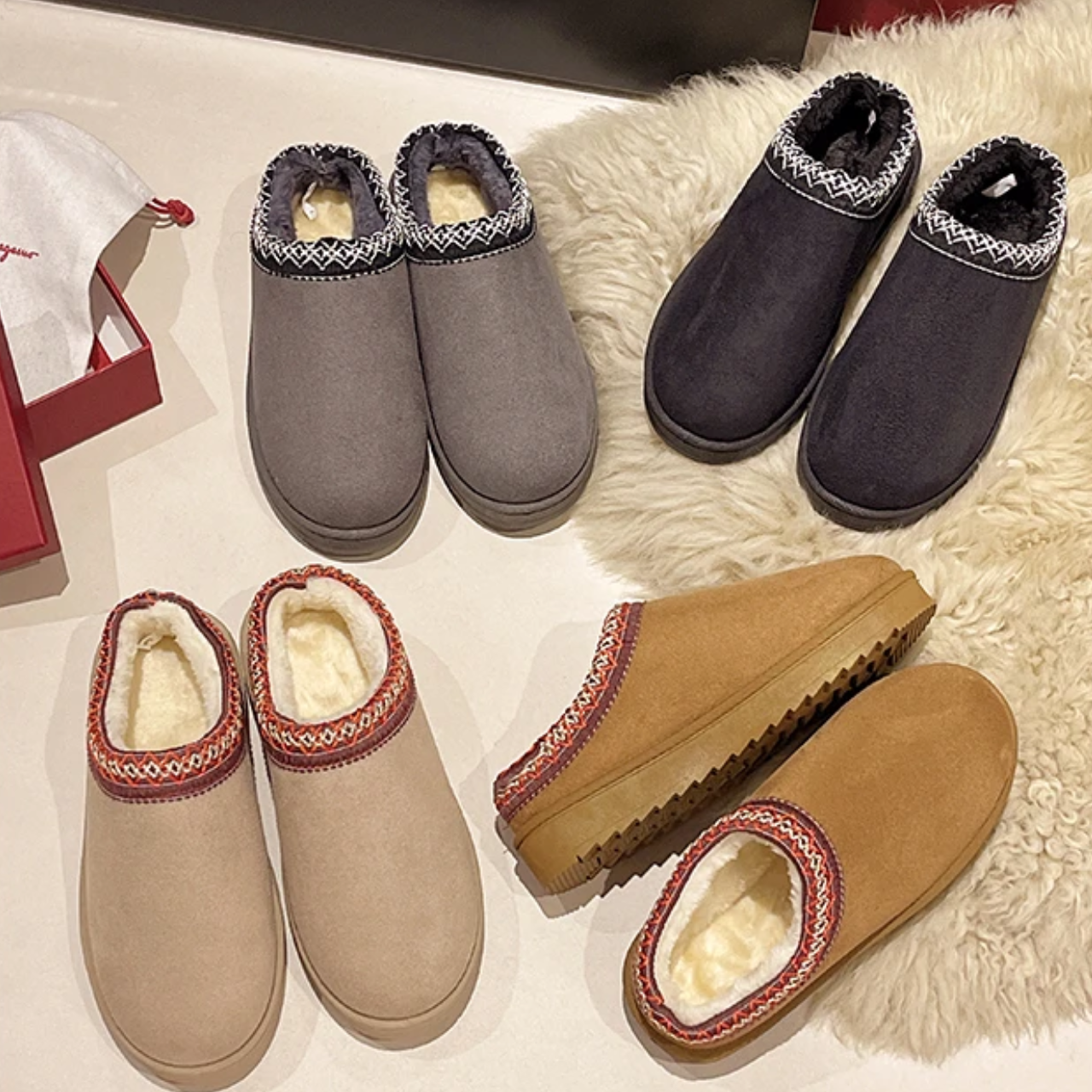 Élisa - MonAmi velours fourrure bottes plates doublées doux