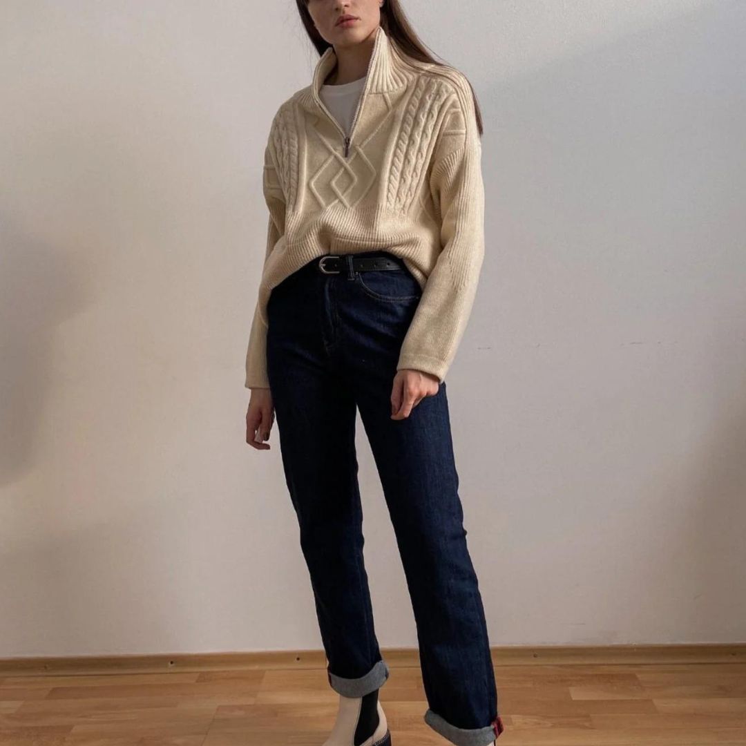 Hanna - Pull à col roulé avec torsades géométriques