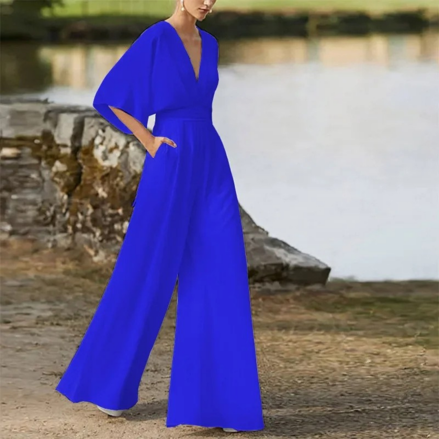 Jentry - Combinaison élégante à col en V avec pantalon ample