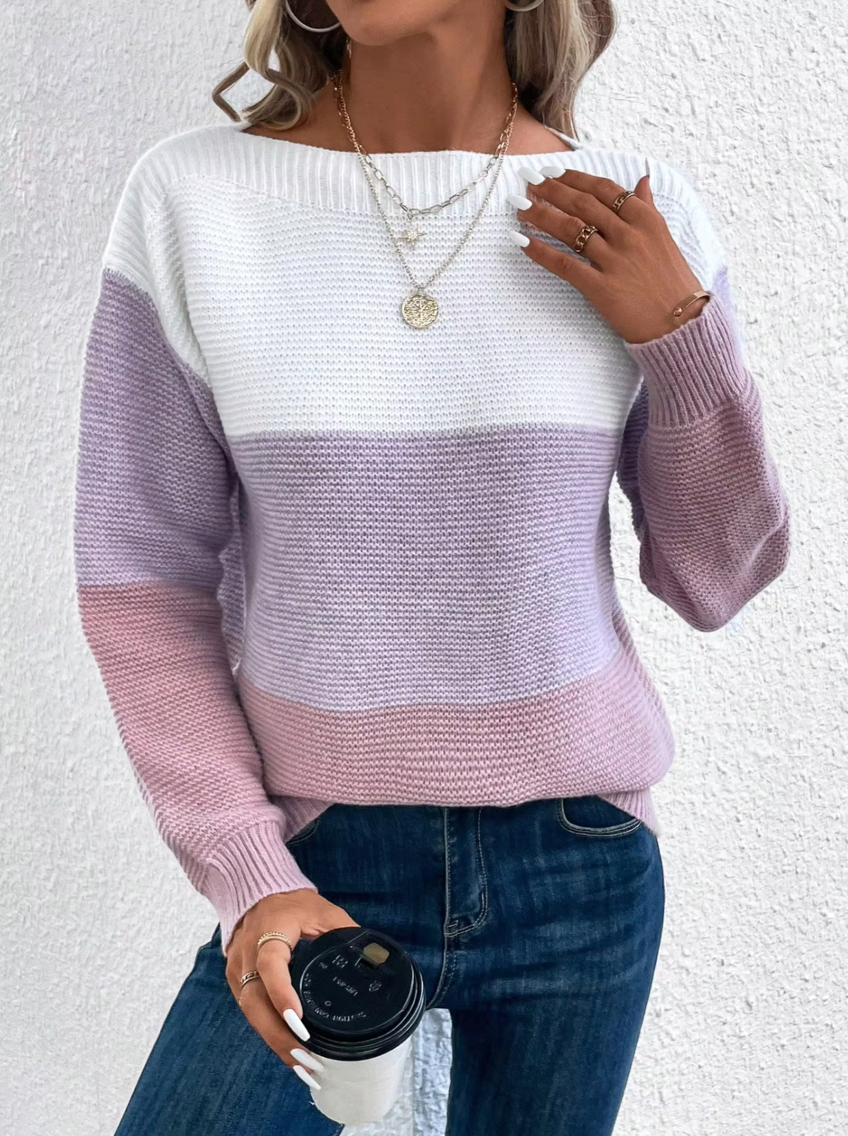 Emilia - Pull en tricot trois tons pour femme