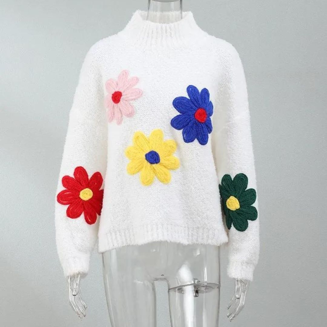 Farah - Pull en grosse maille avec applications florales voyantes