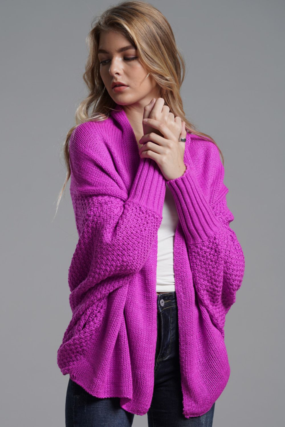 Liana - Long cardigan ouvert avec manches dolman pour femme