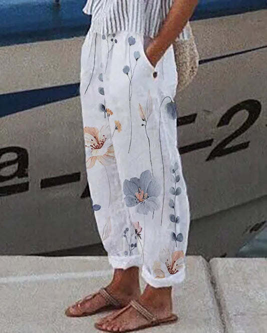 Denise – Pantalon Confortable Botanique Floral pour Femmes