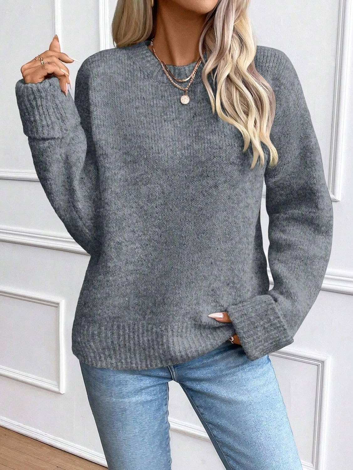 Livia - Gris Pull en maille douillet pour femme