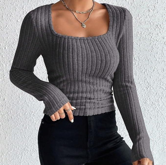 Elena - Gris foncé Haut Slim Tricoté pour Femmes