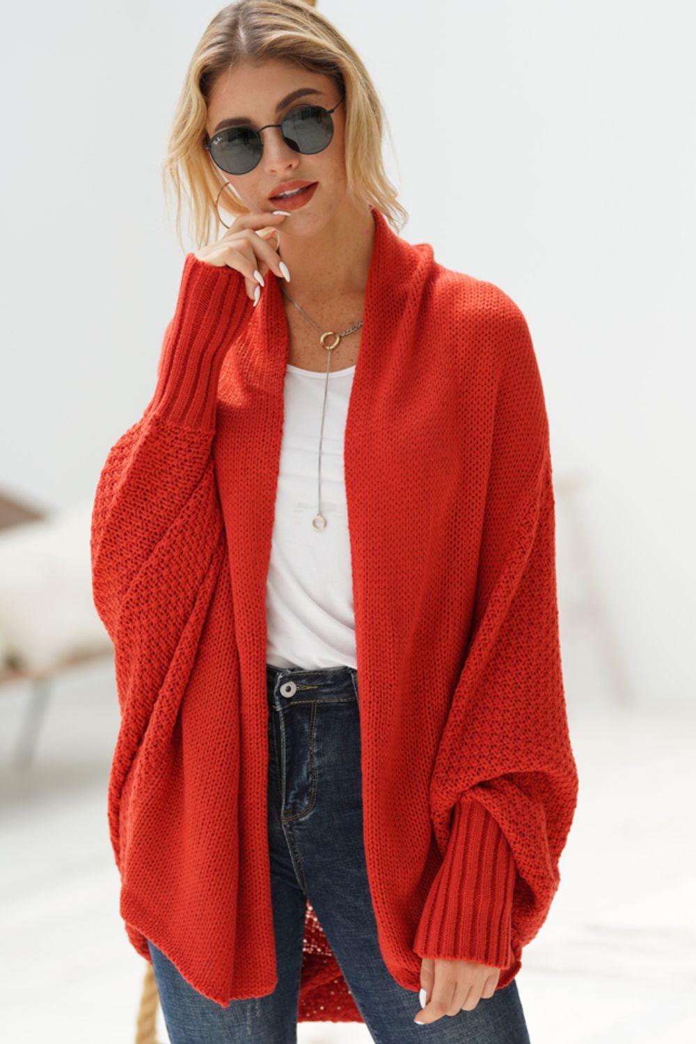 Liana - Long cardigan ouvert avec manches dolman pour femme