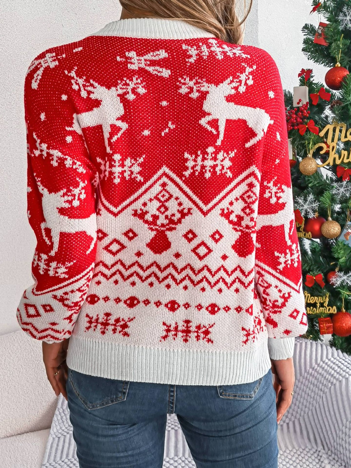 Mia - Pull à col rond avec éléments de Noël et manches longues pour femme