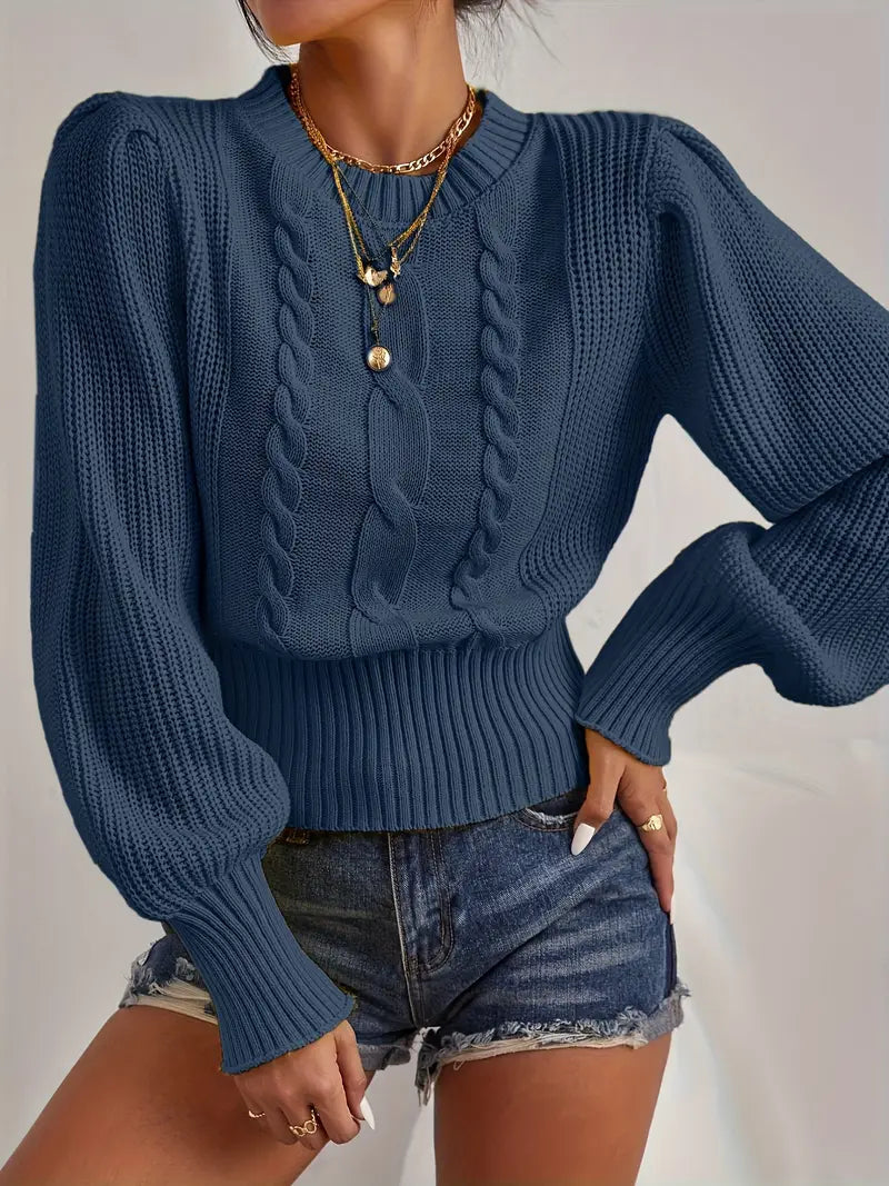 Ella - Pull bleu marine en maille torsadée pour femme