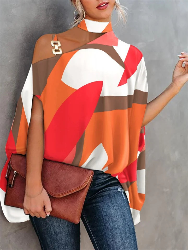 Estafania - T-shirt d'été à manches chauve-souris avec imprimé