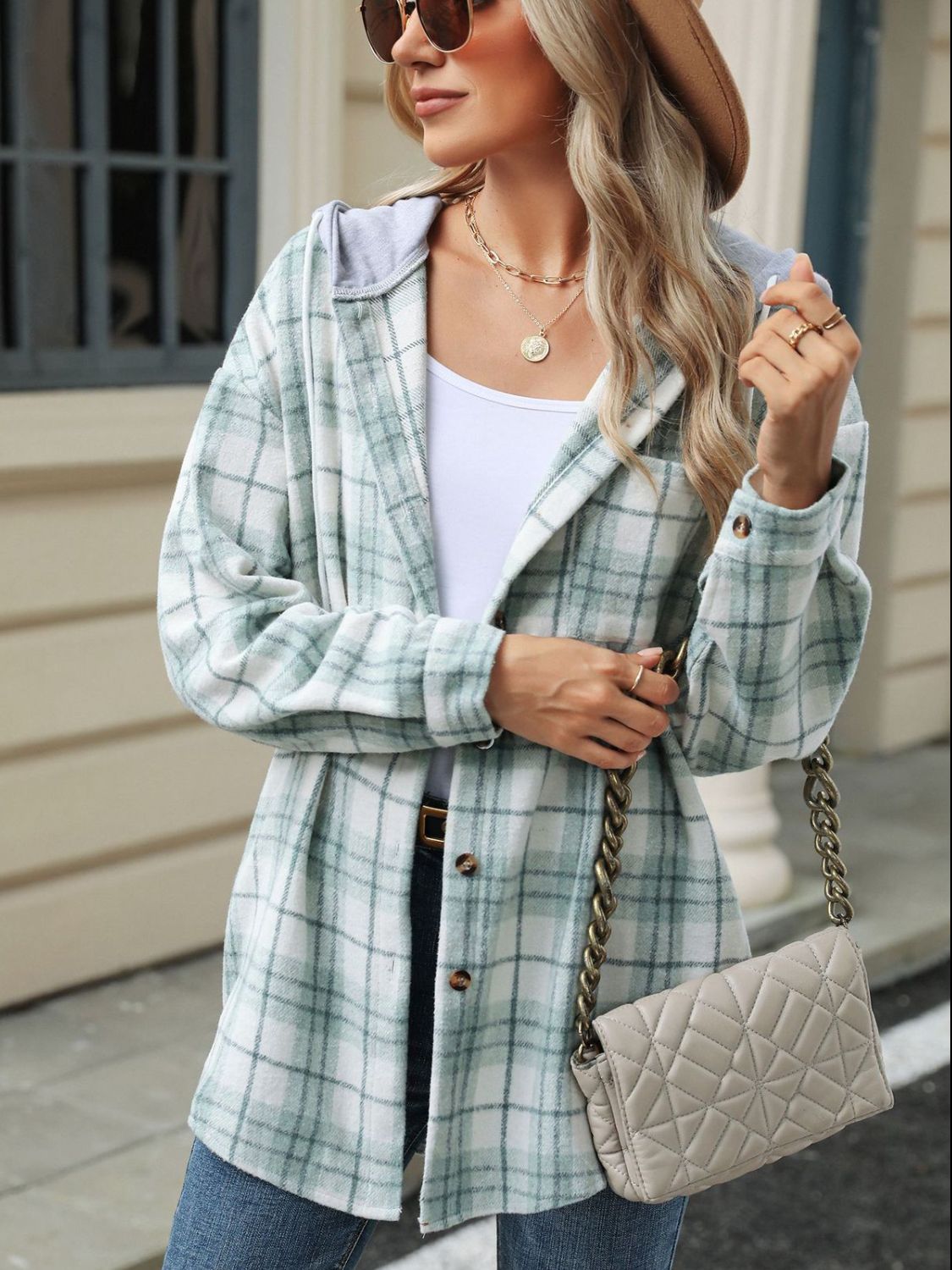 Mara - Veste à capuche avec motif à carreaux et cordon de serrage pour femme