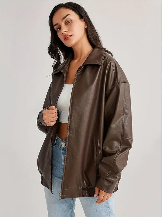 Veste en cuir avec fermeture éclair - Trine
