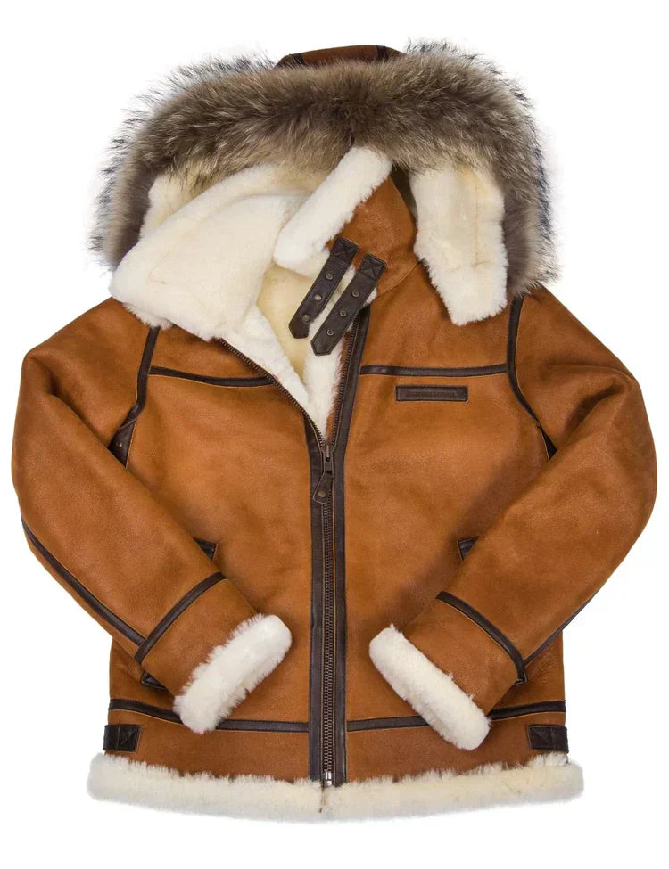 Meti - veste en peau de mouton avec capuche en fourrure