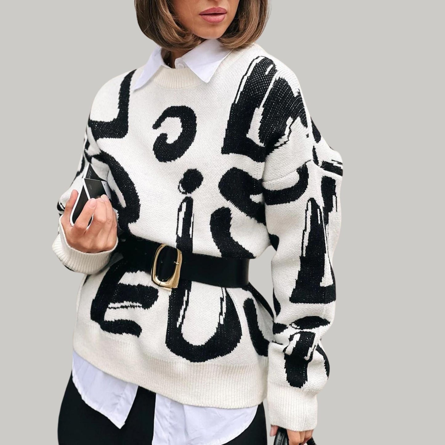 Bety - Pull ras du cou à l'imprimé graphique accrocheur