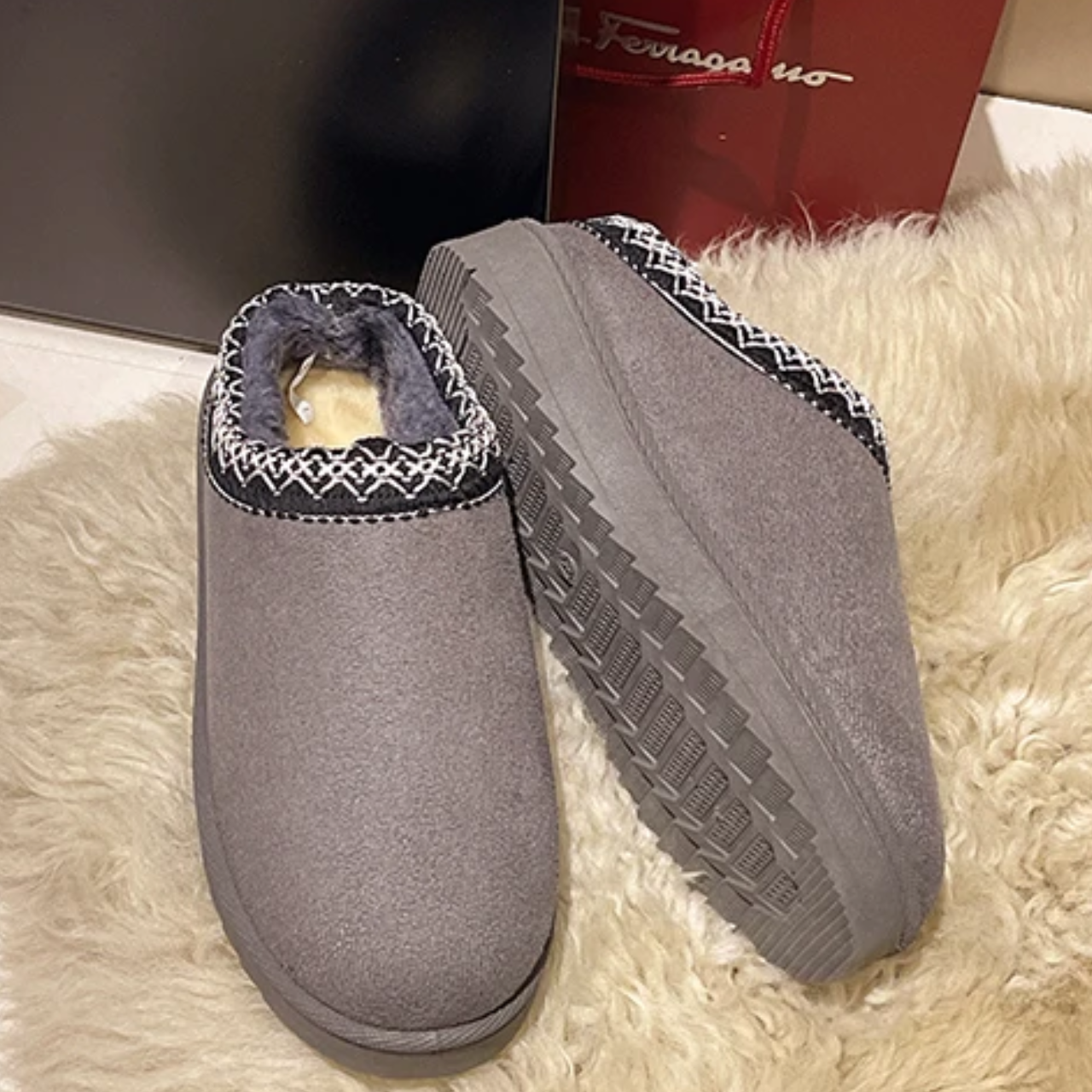 Élisa - MonAmi velours fourrure bottes plates doublées doux