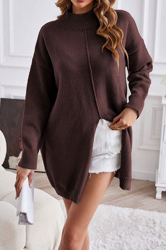 Pull à col montant et fente avant à mi-longueur