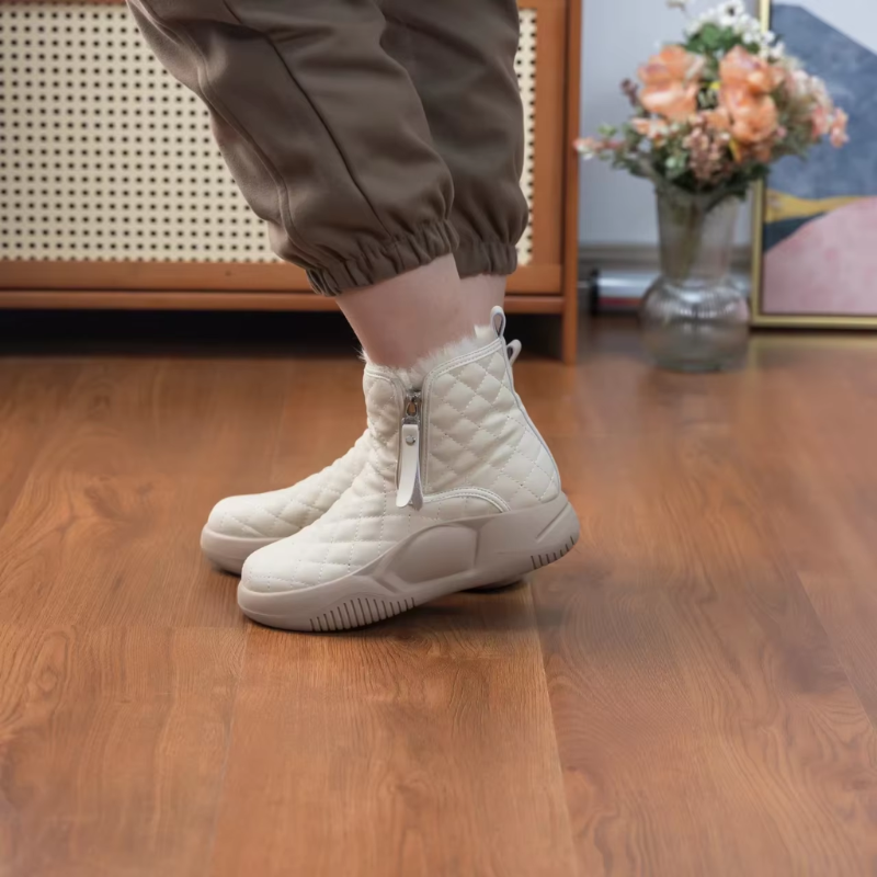 Clémence - Chaussures d'hiver à fermeture à glissière et motif à carreaux pour femmes