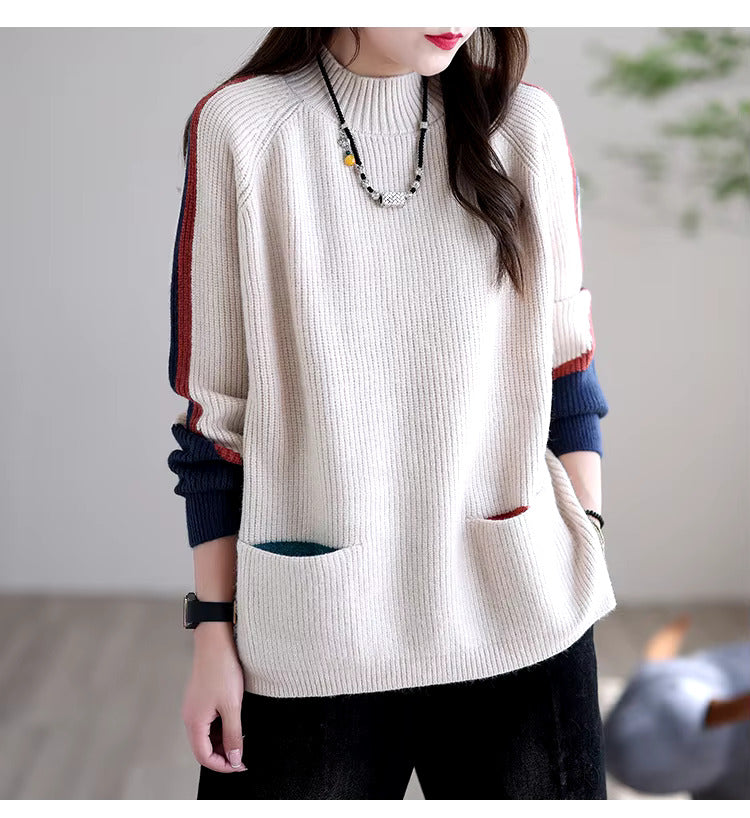 Pull tricoté élégant avec poches pour un usage quotidien
